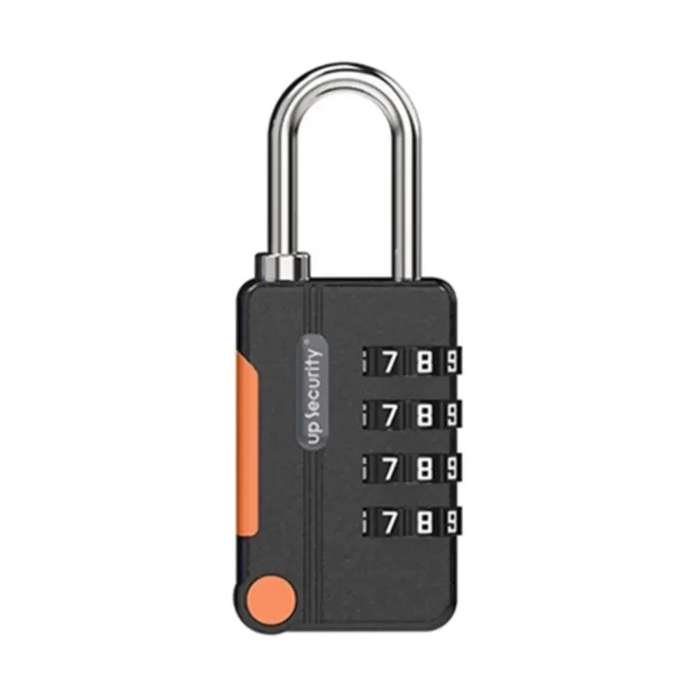 Black and orange combination lock on a white background