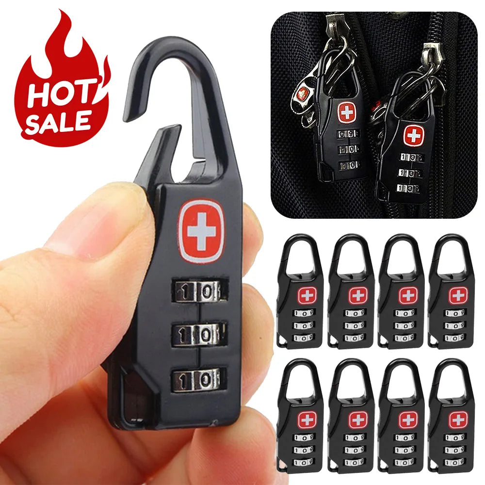 Black combination lock with Swiss cross design held by a hand, surrounded by additional locks and a 'Hot Sale' label.