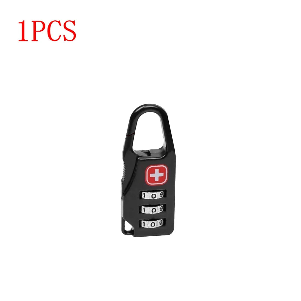Black combination lock with a red and white logo on a white background