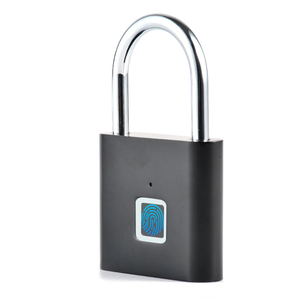 Black electronic lock with fingerprint sensor on a white background