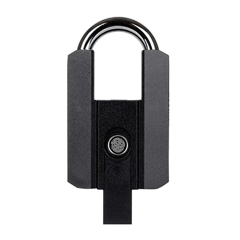 Black fingerprint padlock on a white background