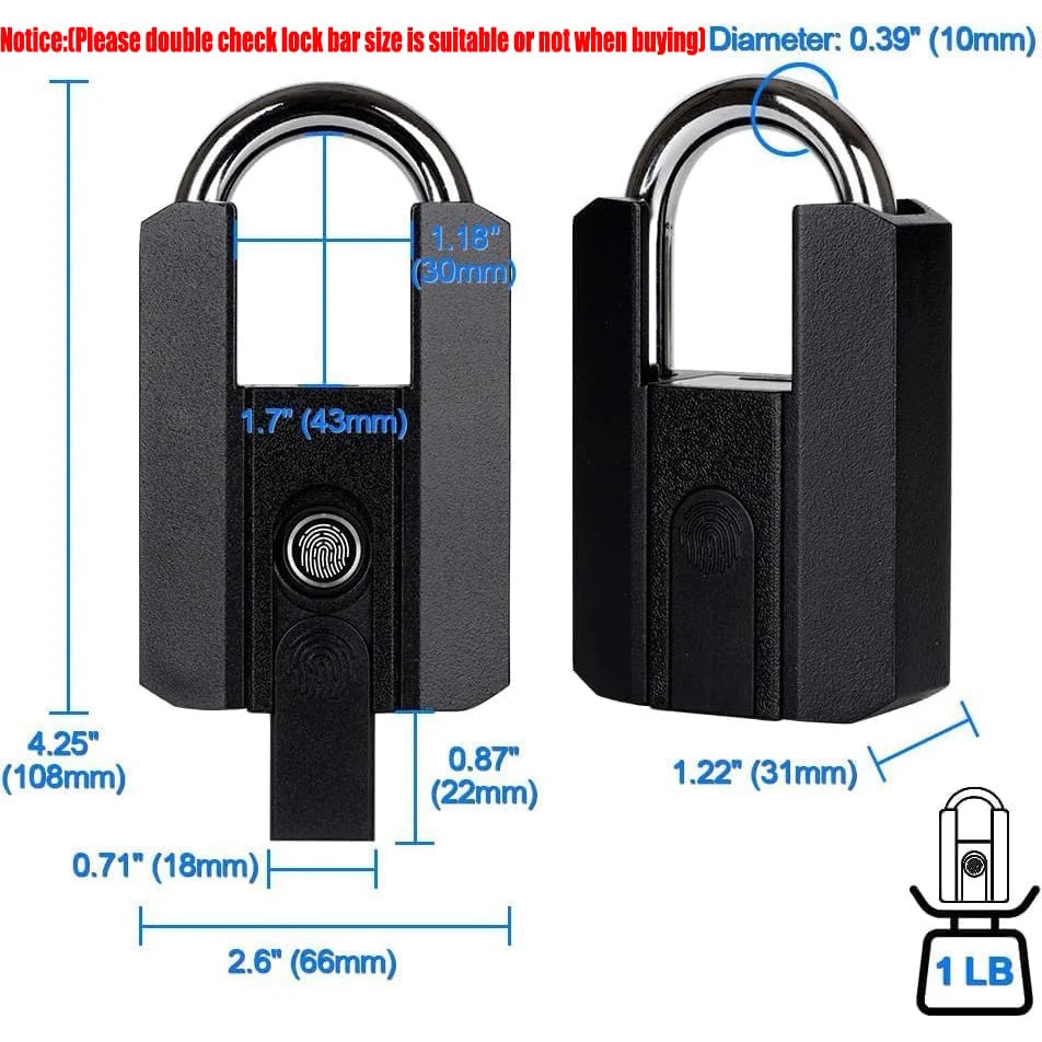 Black padlock with measurements on a white background