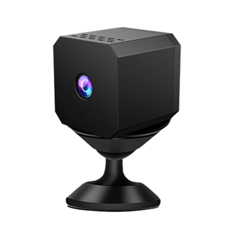 Black surveillance camera on a white background