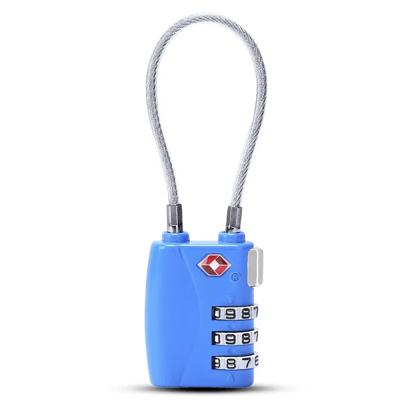 Blue combination lock with a white background