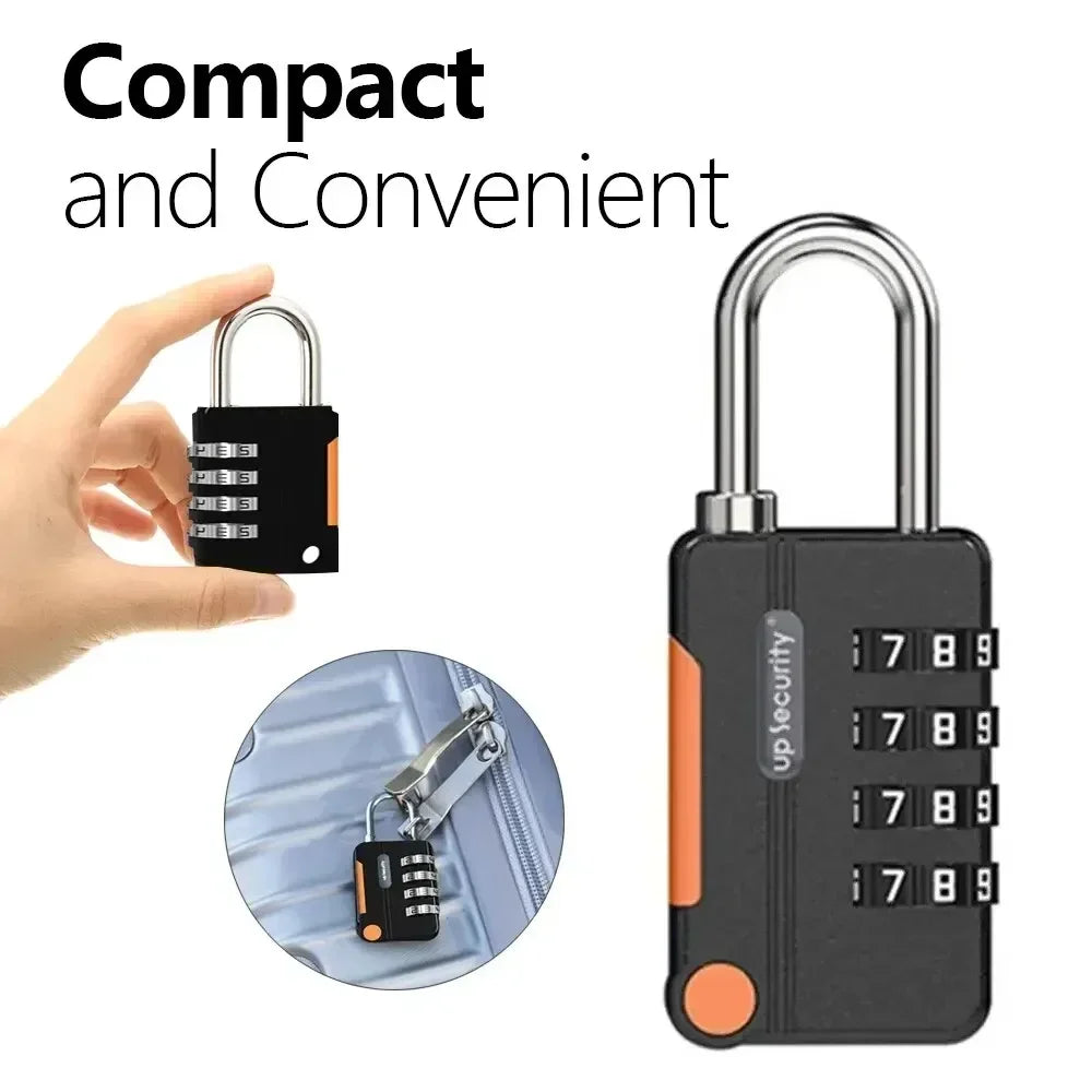 Compact and convenient combination lock with a hand holding it and a close-up inset.