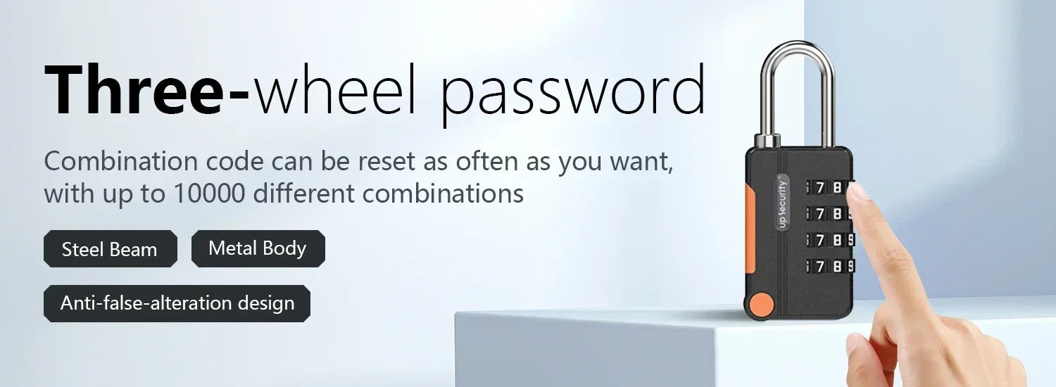 Digital lock with keypad and hand pointing at it, on a light background