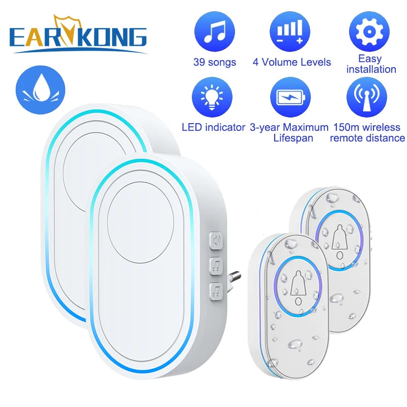 Earvkong doorbell system with features listed on a white background