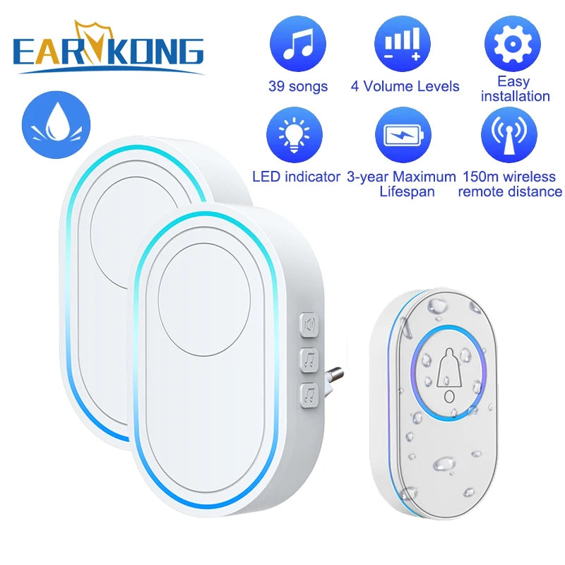 Earvkong doorbell system with remote and receiver on a white background