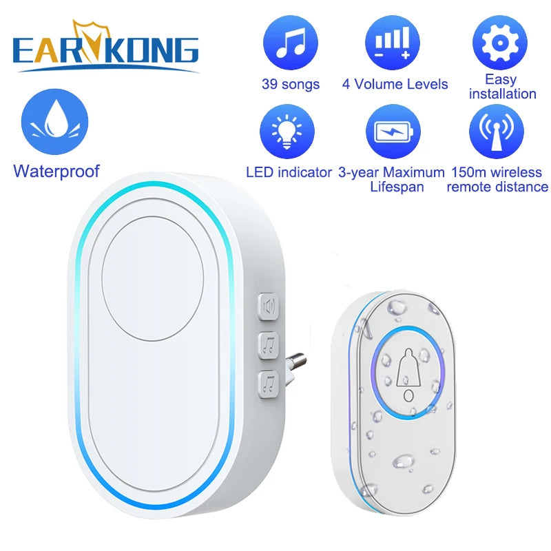 Earvkong doorbell system with remote and receiver on a white background