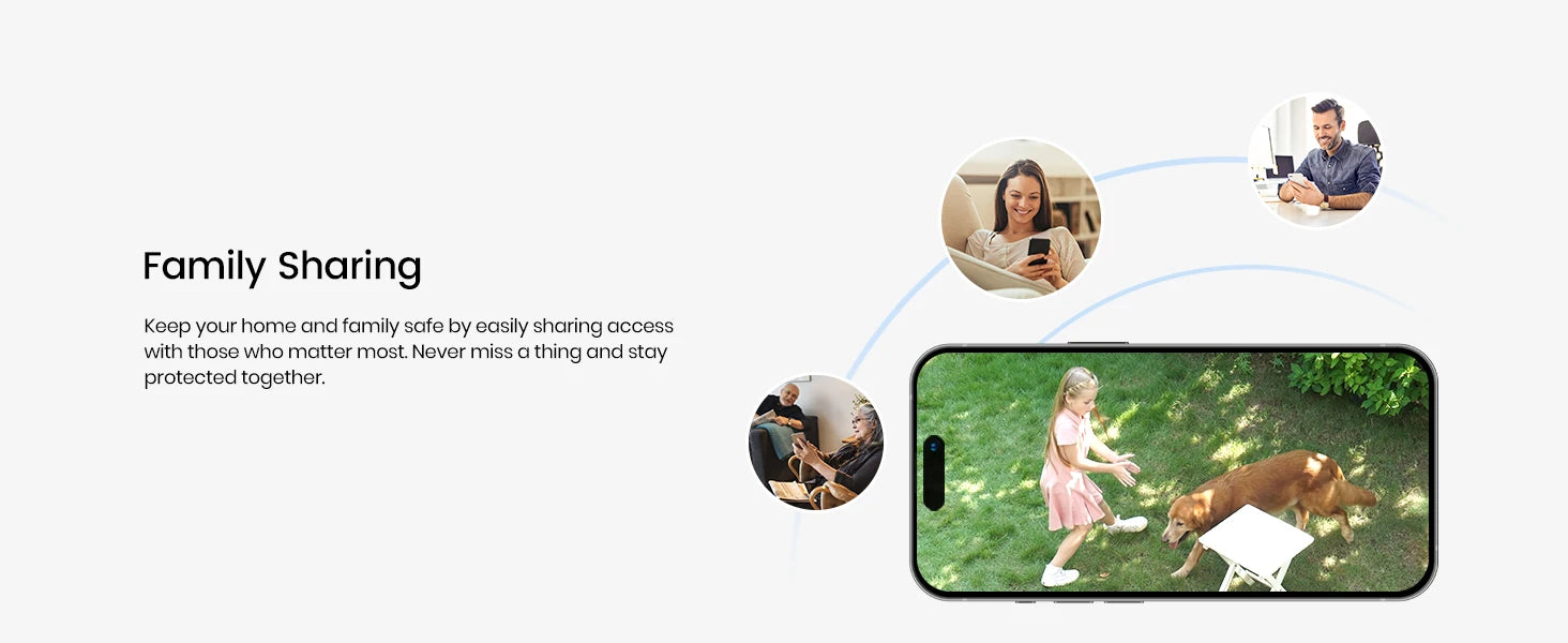 Family sharing feature with multiple people and a dog on a smartphone screen.