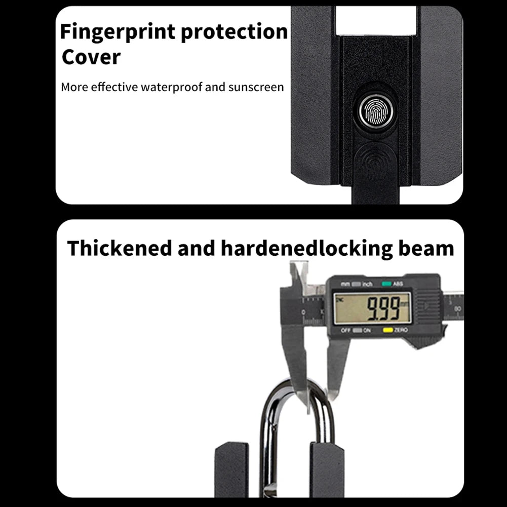 Fingerprint protection cover and thickened hardened locking beam with digital caliper measurement.