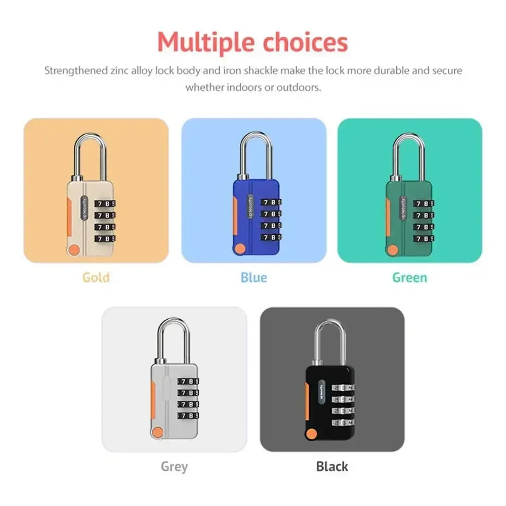 Five color options of a combination lock on a white background