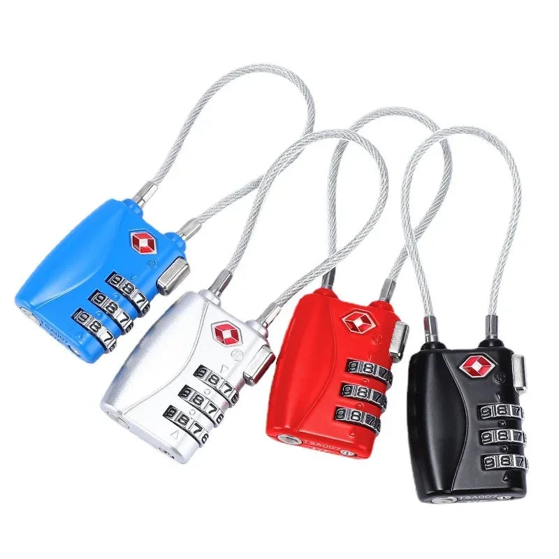Four colorful combination locks on a white background
