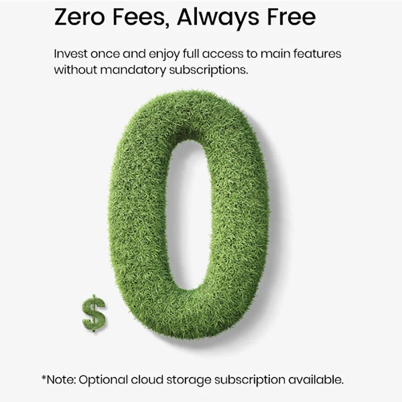 Green '0' shaped like a dollar sign with text about zero fees and free access.