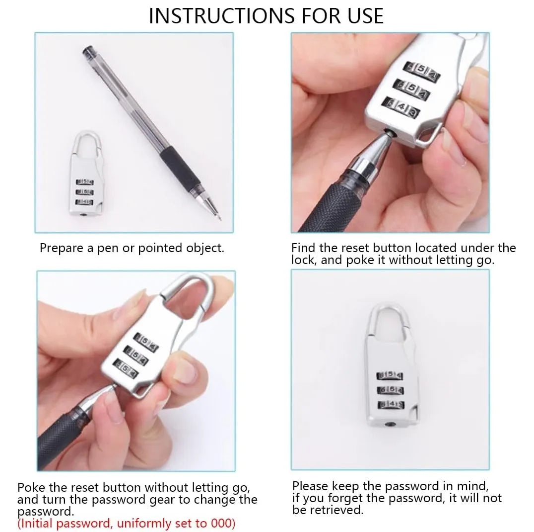 Instructions for using a combination lock with a pen