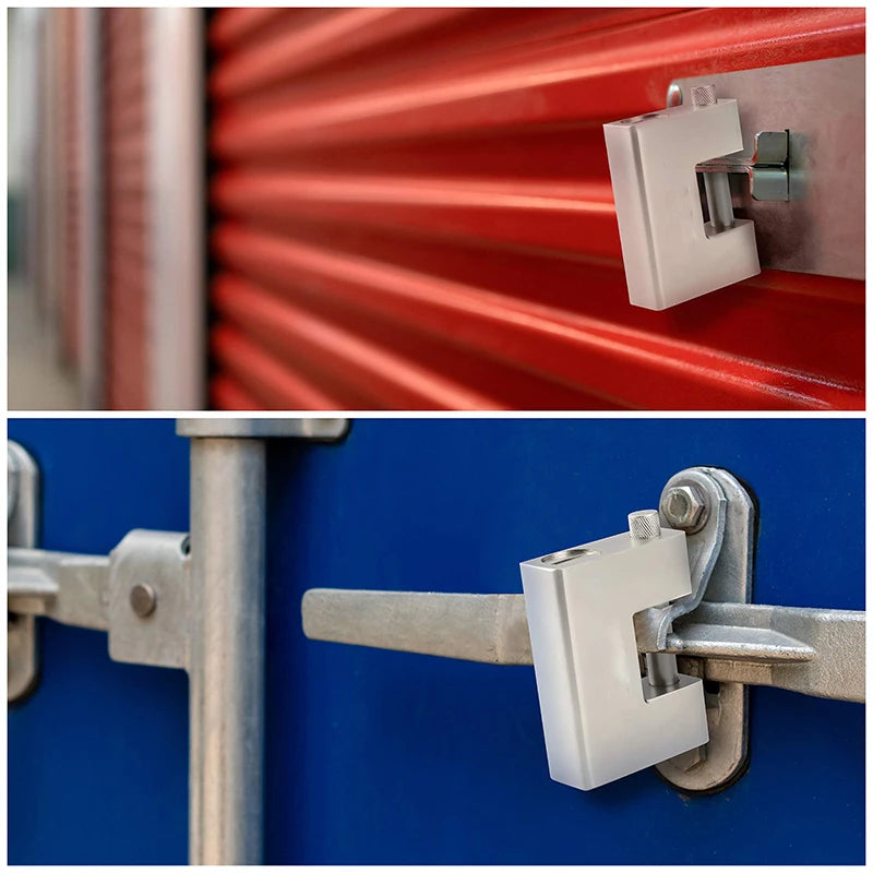 Metal latch mechanism on a red and blue background