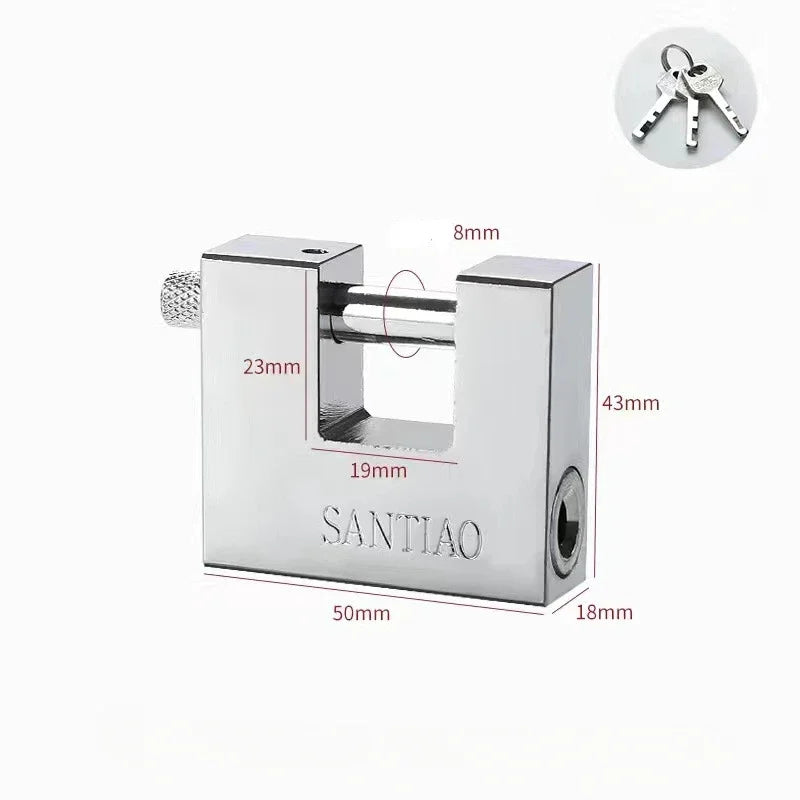 Metal lock with dimensions labeled on a white background, featuring the brand 'Santiao'.