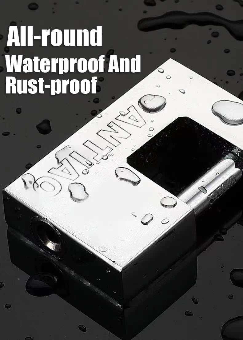 Metallic block with 'ANTIA' branding, surrounded by water droplets on a dark background.