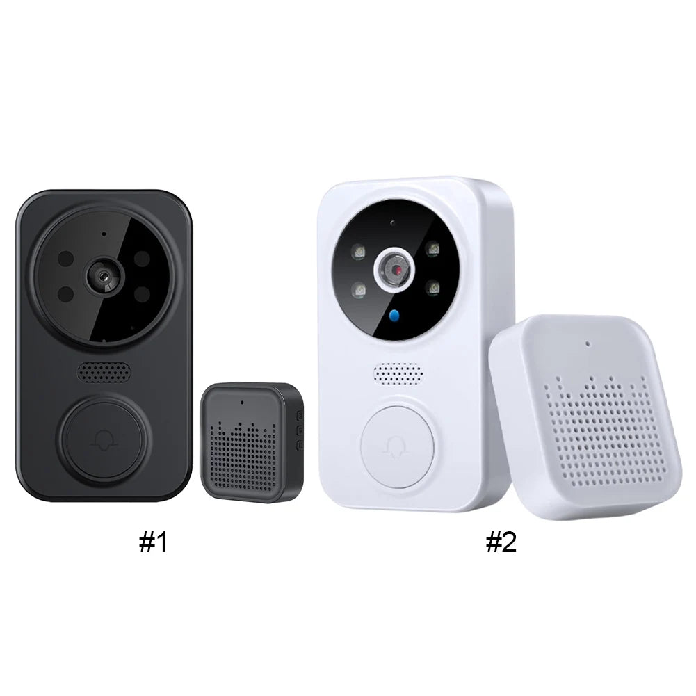 Set of security camera and doorbell components on a white background