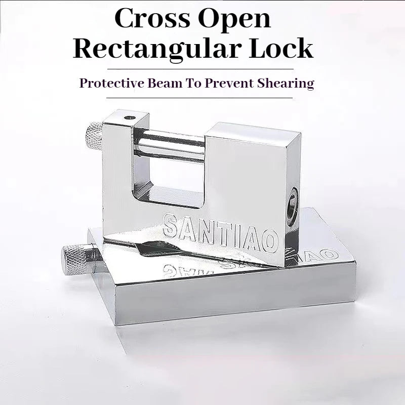 Silver cross open rectangular lock with 'Santiao' branding on a white background