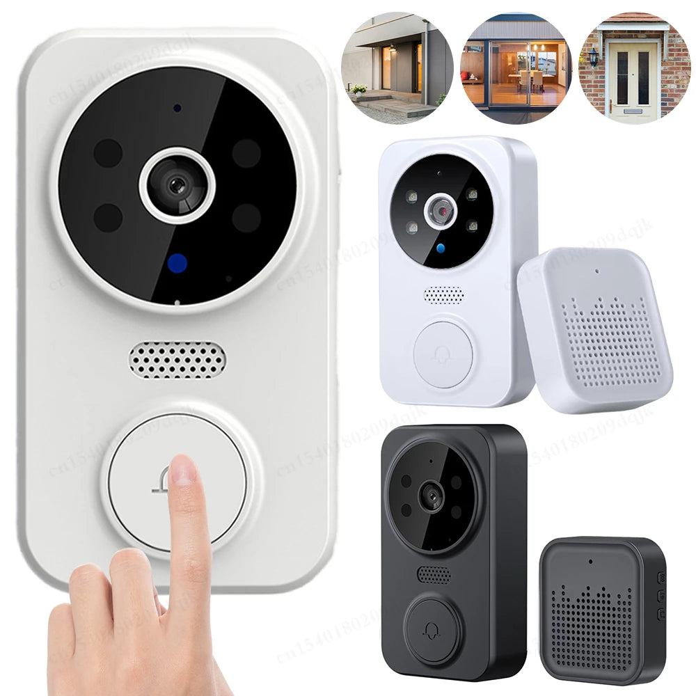 Smart doorbell with camera and additional components on a white background