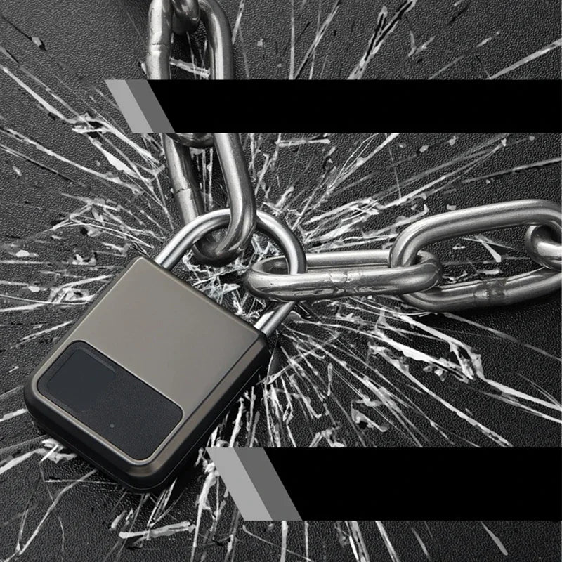 Smart lock on a chain with a cracked glass background