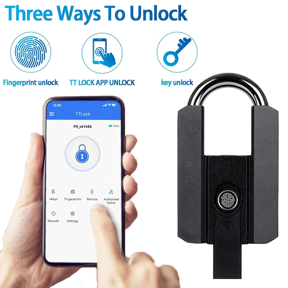 Smart lock with TT Lock app on smartphone and key unlock icon displayed.