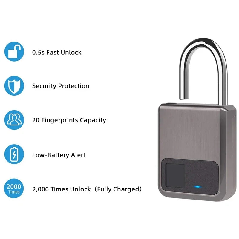 Smart lock with features listed on a white background