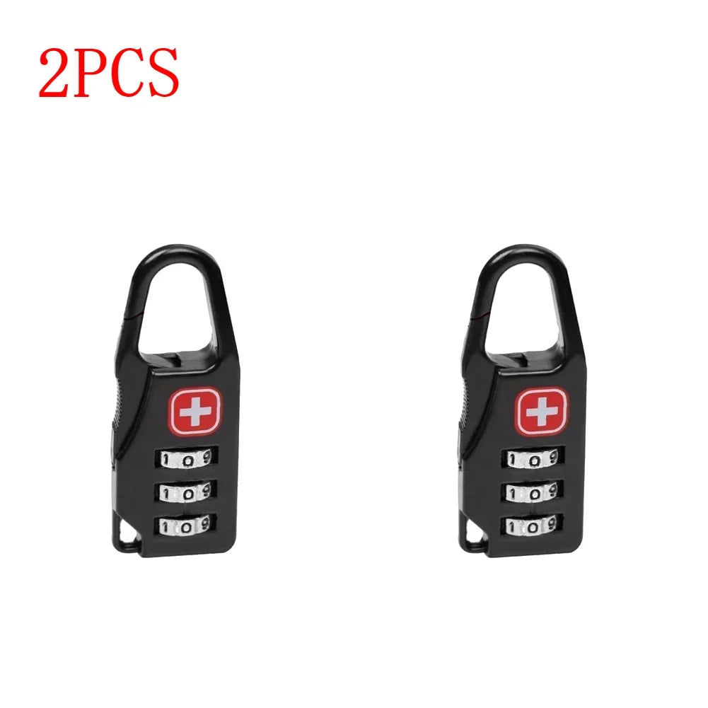 Two black combination locks with a red cross symbol on a white background, labeled '2PCS'.