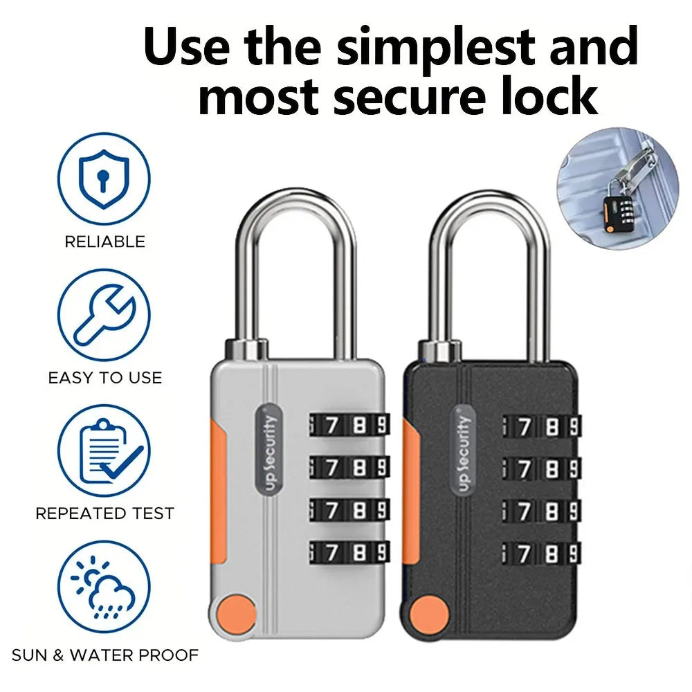 Two security locks with a white background and text highlighting features.