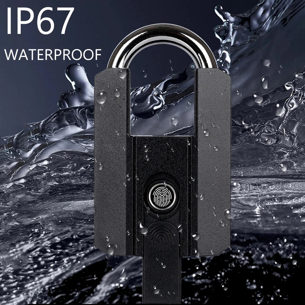 Waterproof lock with IP67 rating on a water splash background