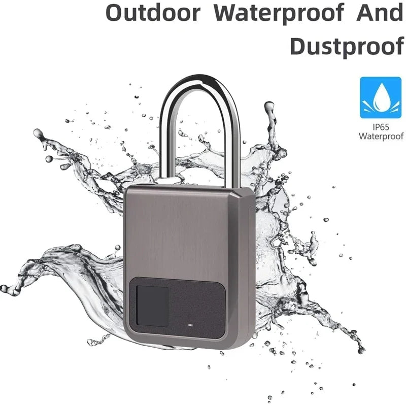 Waterproof lock with water splashes and IP65 rating icon on a white background