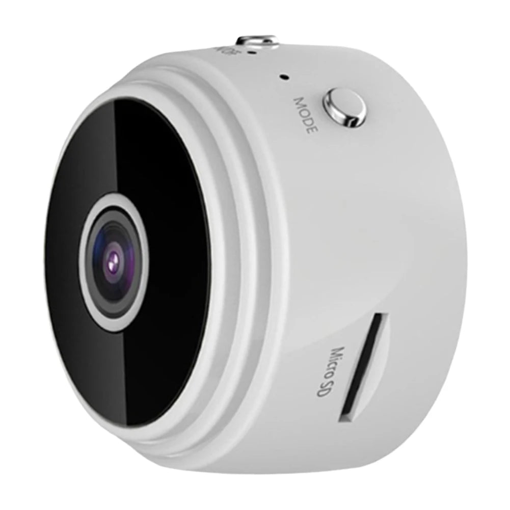 White camera with lens and 'Mode' button on a white background