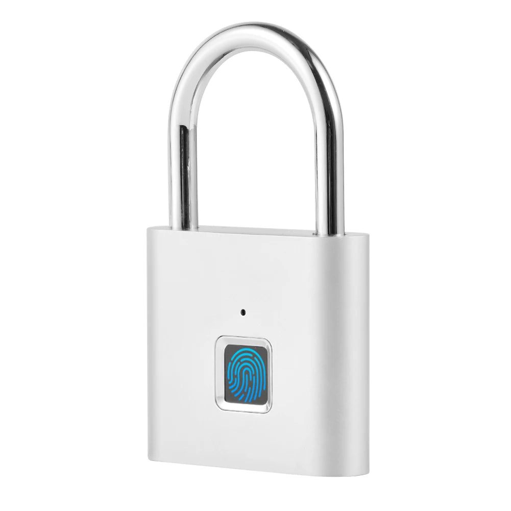 White electronic lock with fingerprint sensor on a white background