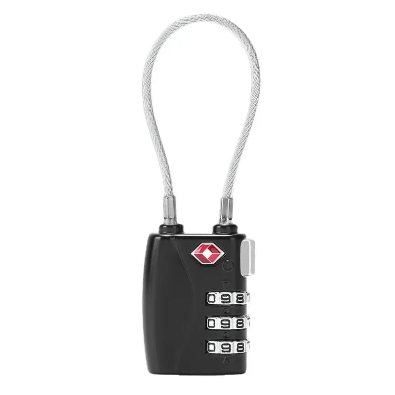 Black combination lock with a cable on a white background