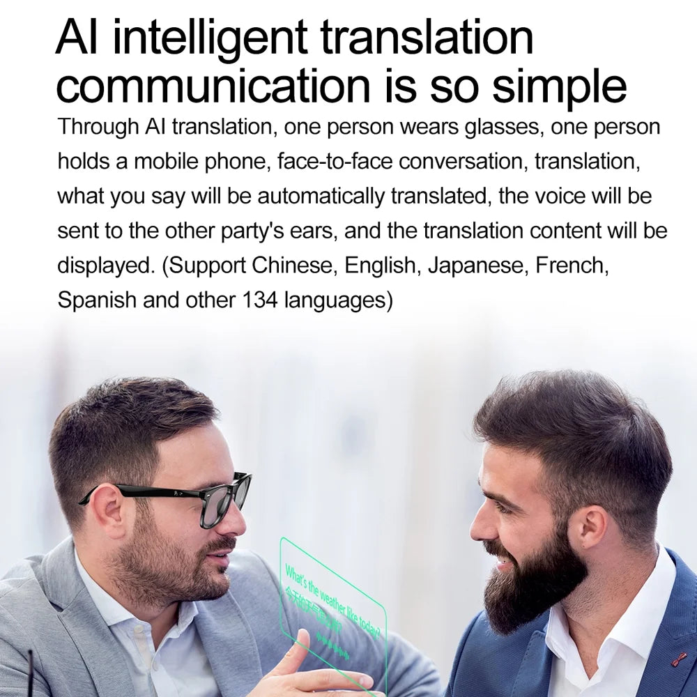 Smart Bluetooth Glasses – AI Translation, Hands-Free Calls & Audio